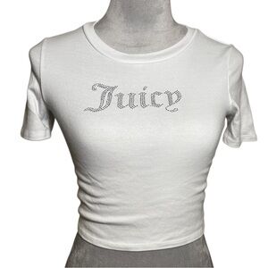 Juicy Couture White Embellished Crop Tee